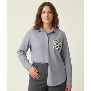 Thakoon Blue Pinstripe Floral Pocket Button Down Shirt XL